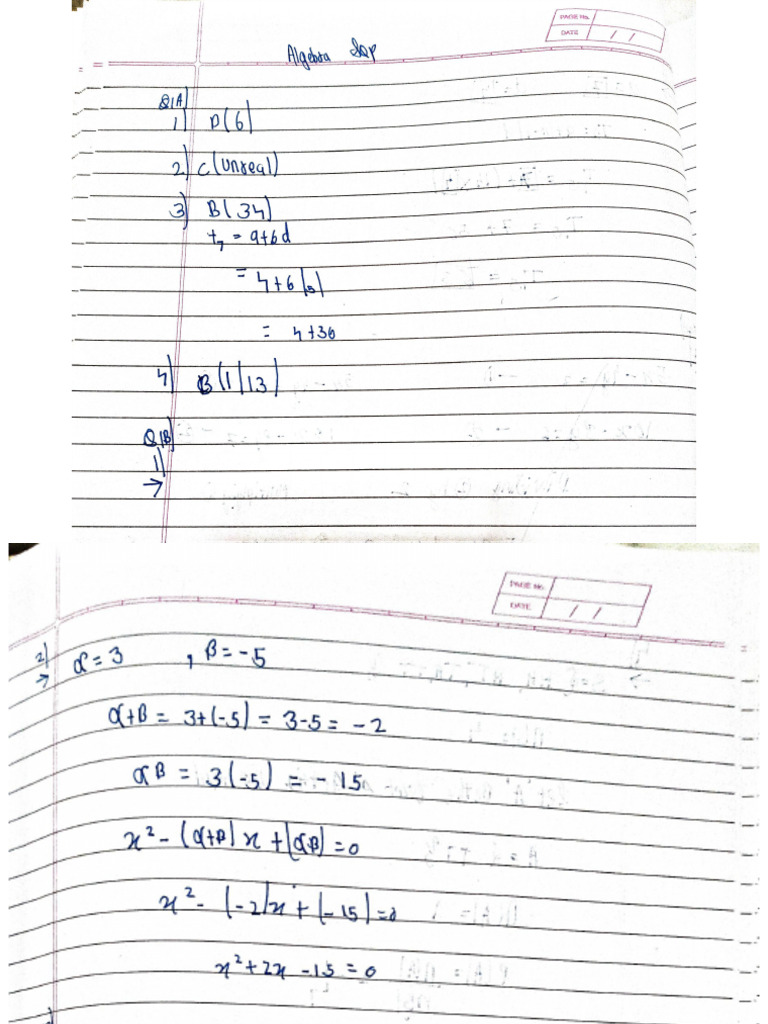 Algebra Sample Paper Answer Sheet-6 | PDF