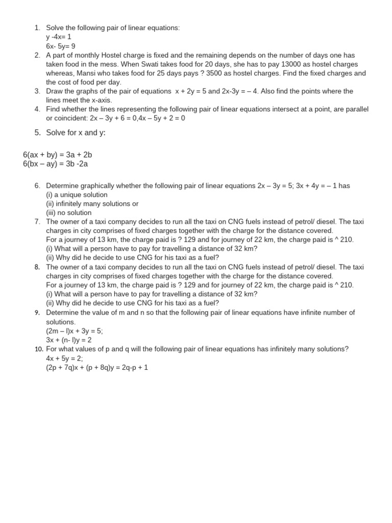 10th Linear Equation | PDF