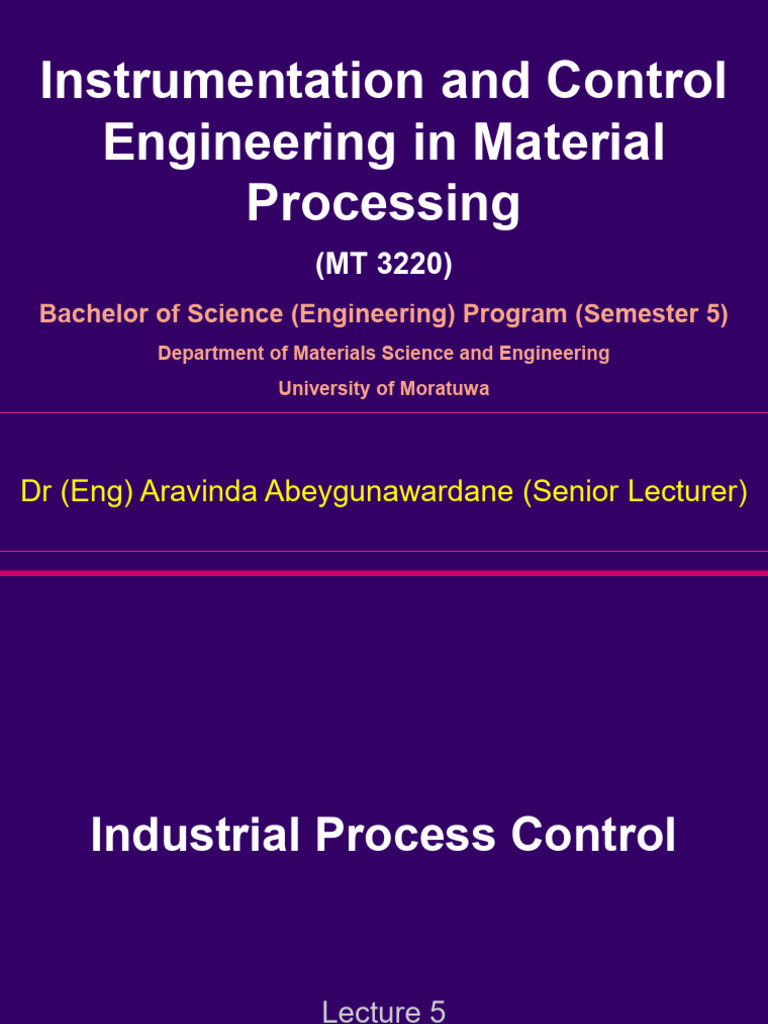 Lecture 5 - Industrial Process Control - 250811 - 131950 | PDF ...