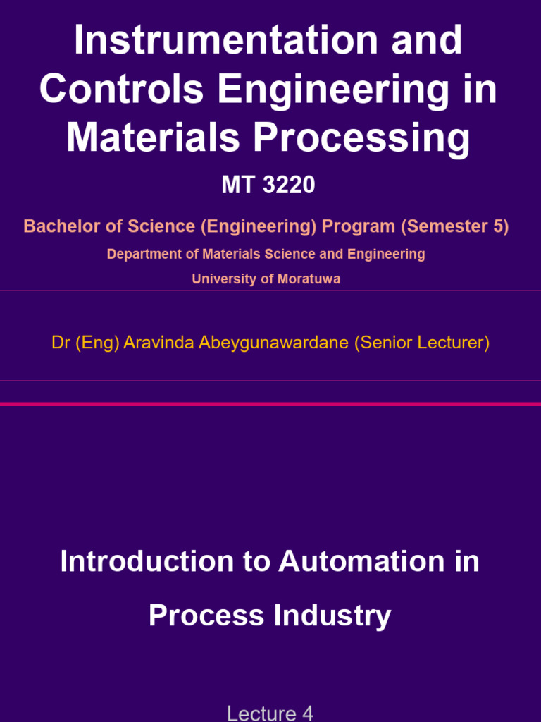 Lecture 4 - Introduction To Automation in Process Industry | PDF ...
