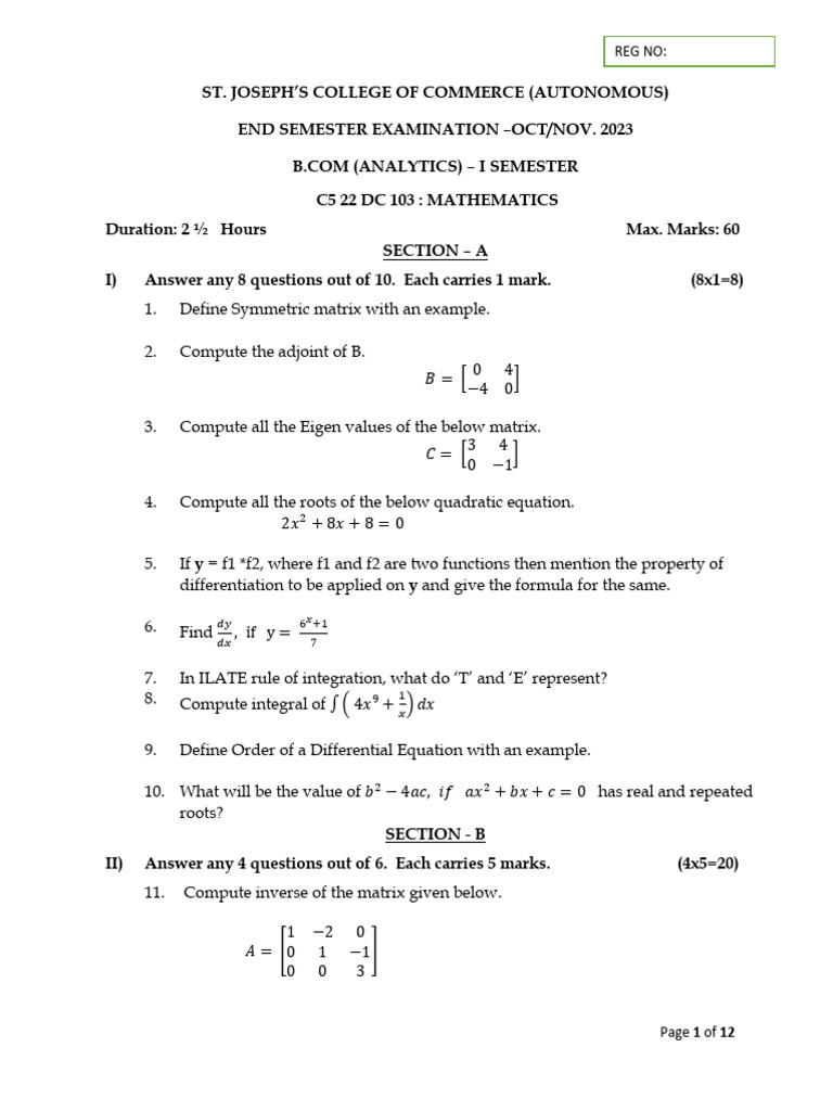 St. Joseph'S College - : in ILATE Rule of Integration, What Do T' and E ...