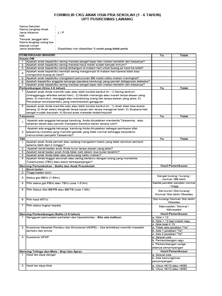 Formulir CKG Balita Dan Apras | PDF
