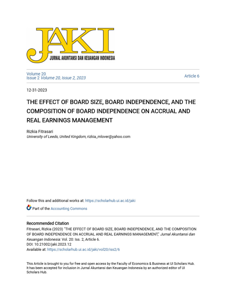The Effect of Board Size Board Independence and The Composition of ...