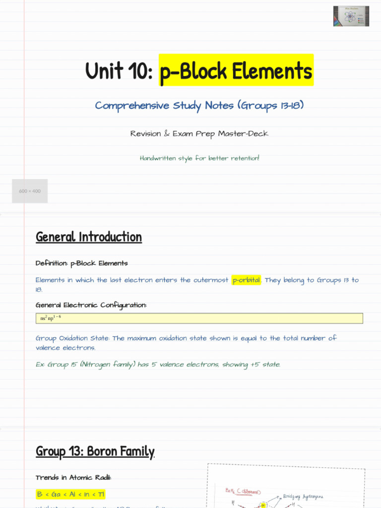 P-Block Elements Handwritten Study Notes | PDF