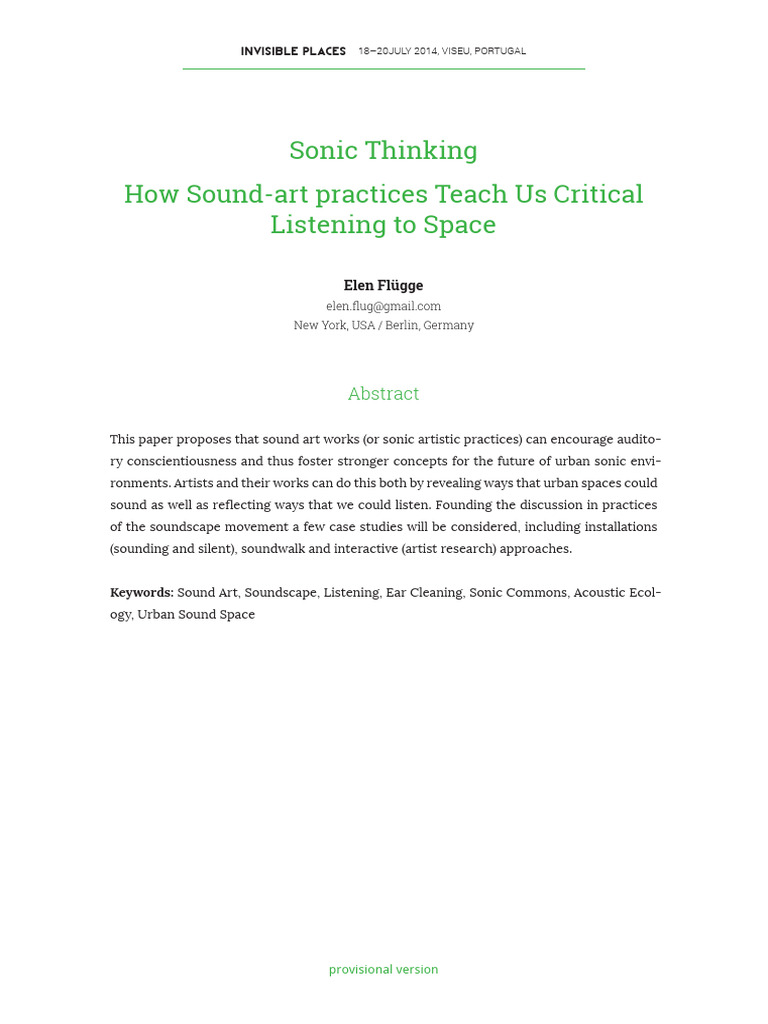 Sonic Thinking How Sound Art Practices T | PDF | Sound | Hearing