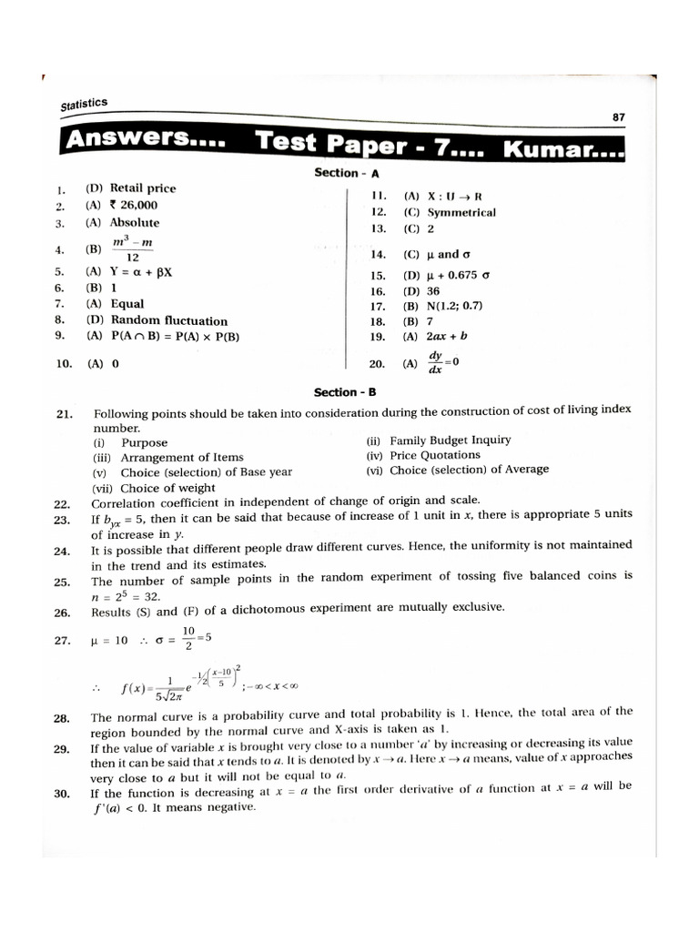 Stats Kumar QP 7 Solution | PDF