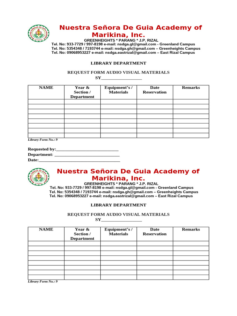 Form 9 Request Form Audio Visual Materials | PDF