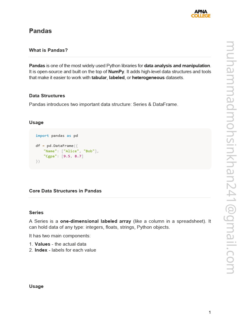 Pandas Notes | PDF | Computer Science | Computer Data
