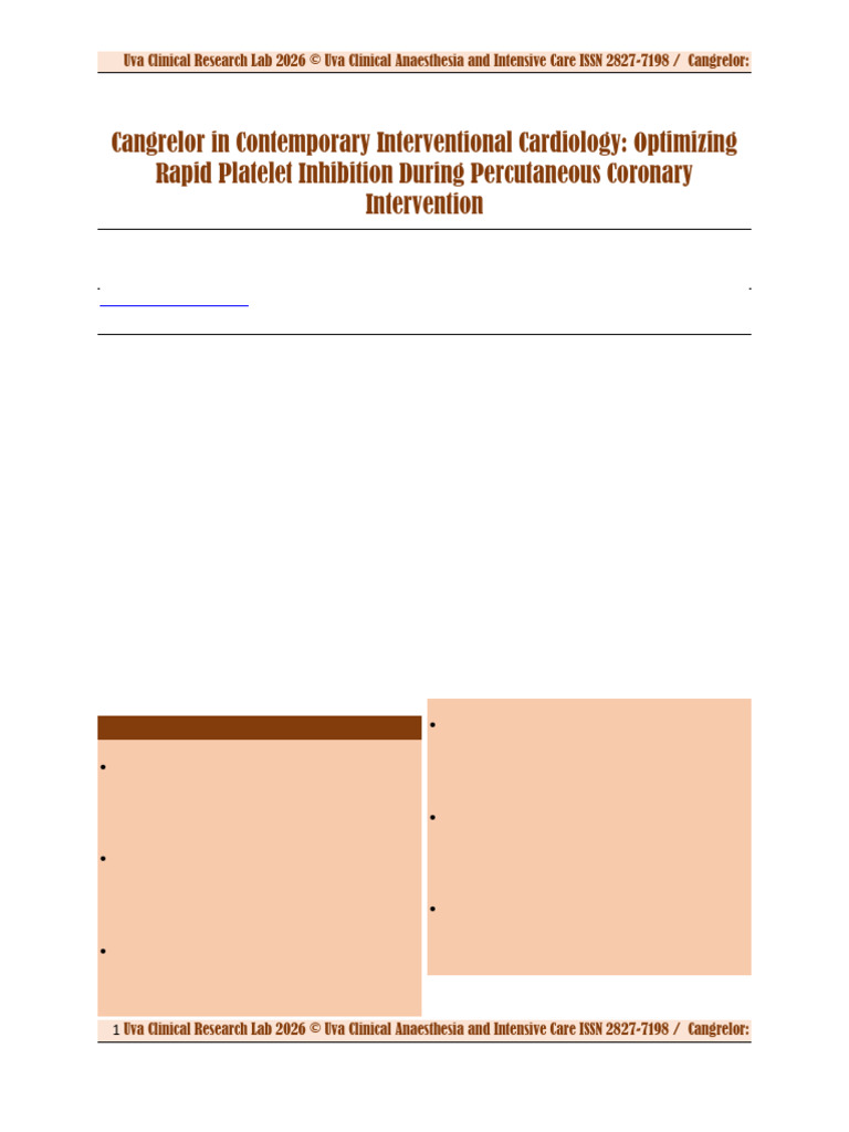 Cangrelor in Contemporary Interventional Cardiology: Optimizing Rapid ...