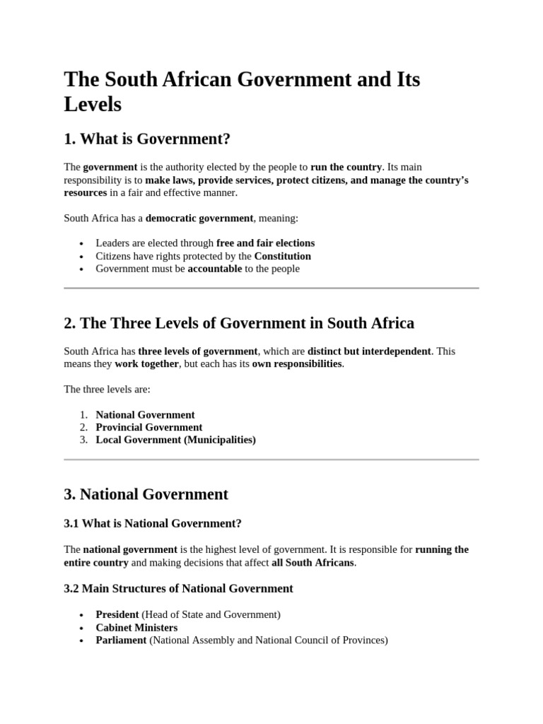 The South African Government and Its Levels | PDF | South Africa ...