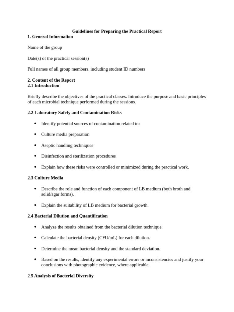 Guidelines For Preparing The Practical Report - General Microbiology 25 ...
