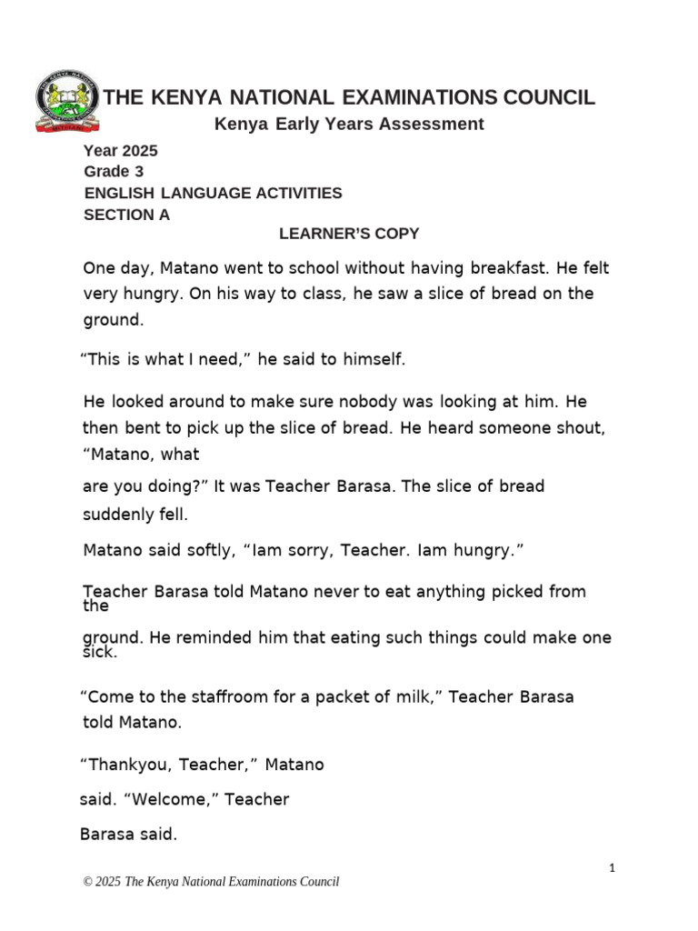 Grade 3 2025 English Language Activities Section A Learner's | PDF