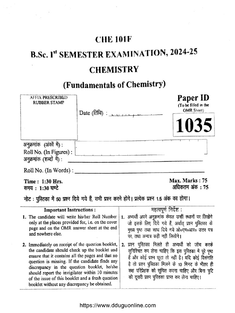 BSC 1 Sem Chemistry Fundamentals of Chemistry 1035 2025 | PDF