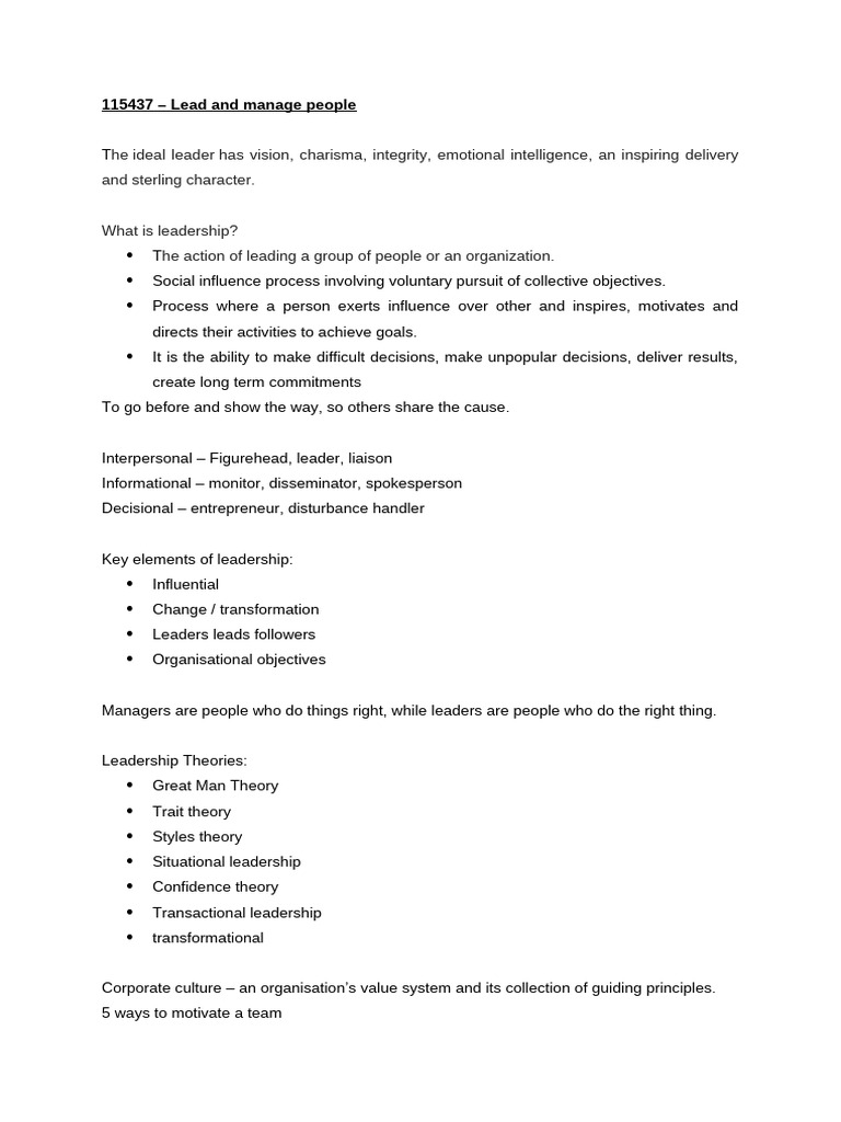 Manage Leadership Notes | PDF | Leadership | Motivational
