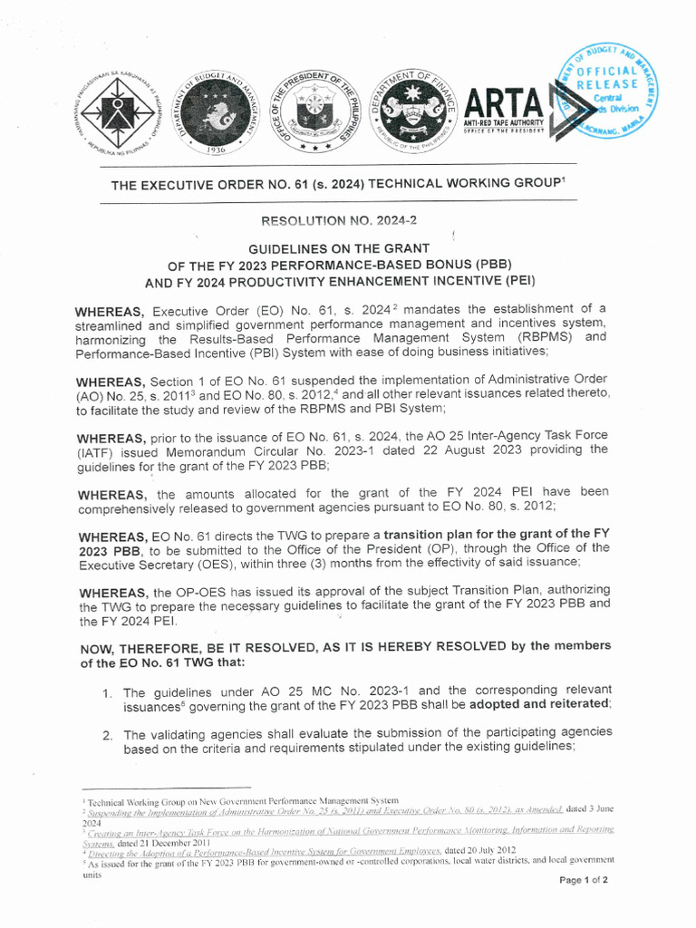 EXECUTIVE ORDER NO. 61 TWG Resolution No. 2024 02 | PDF | Government