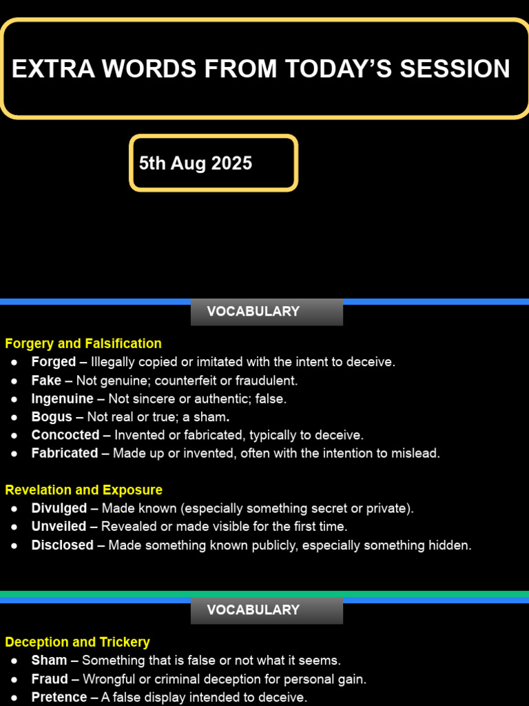 Extra Words From Today's Session 5th August 2025 | PDF | Forgery | Wisdom