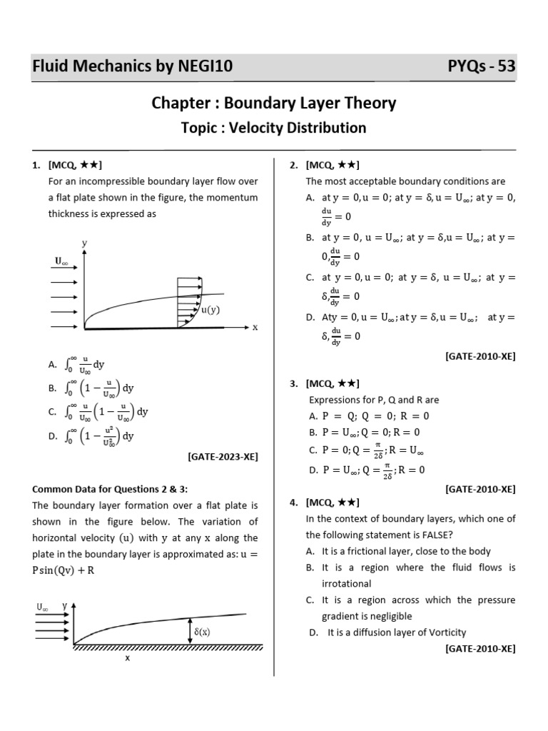 FM - QSTFC - Boundary Layer Theory - PYQs Qs (3.12.24) | PDF | Boundary ...
