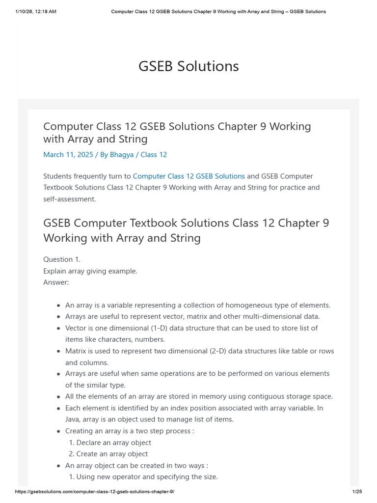 Computer Class 12 GSEB Solutions Chapter 9 Working With Array and ...