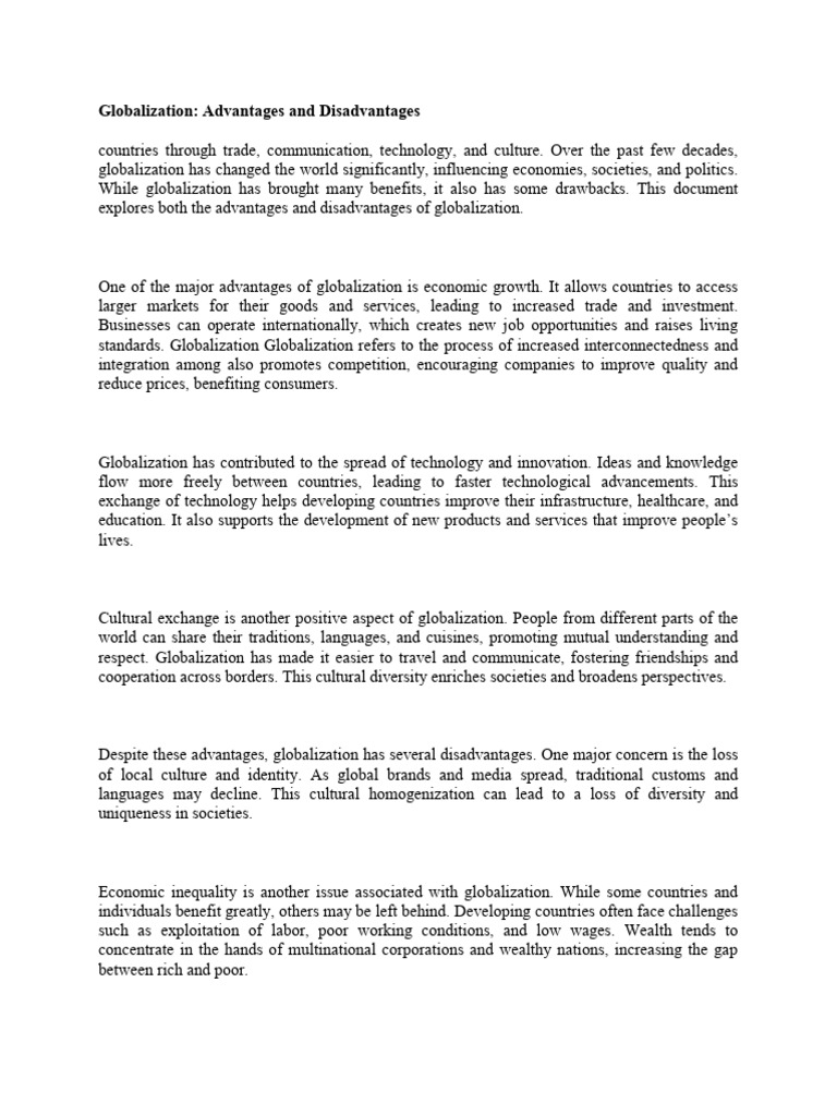 Globalizatio Advantages and Disadvantage | PDF | Globalization ...