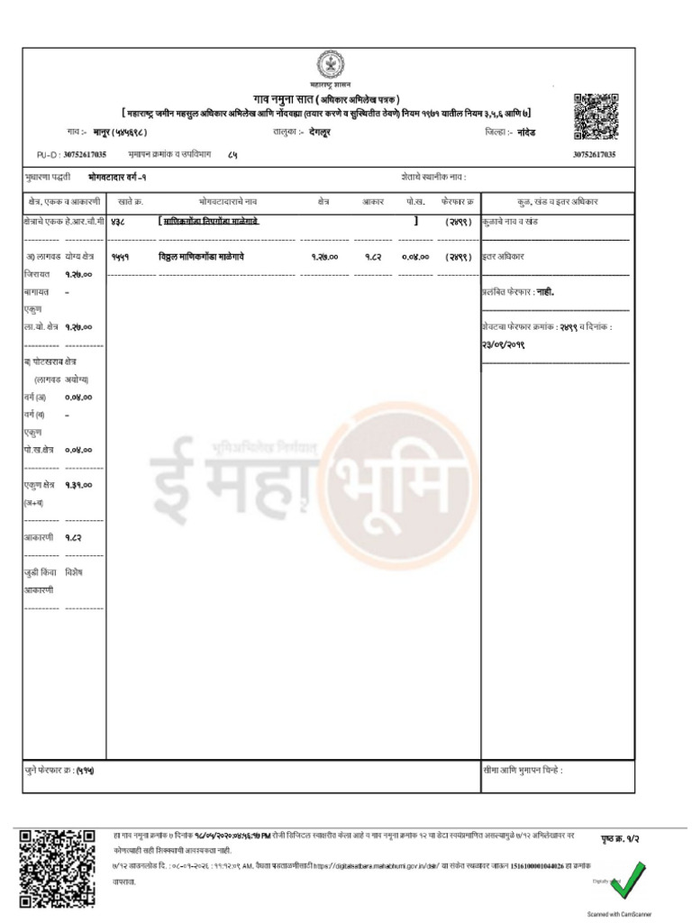 मानूर 85 Satbara | PDF
