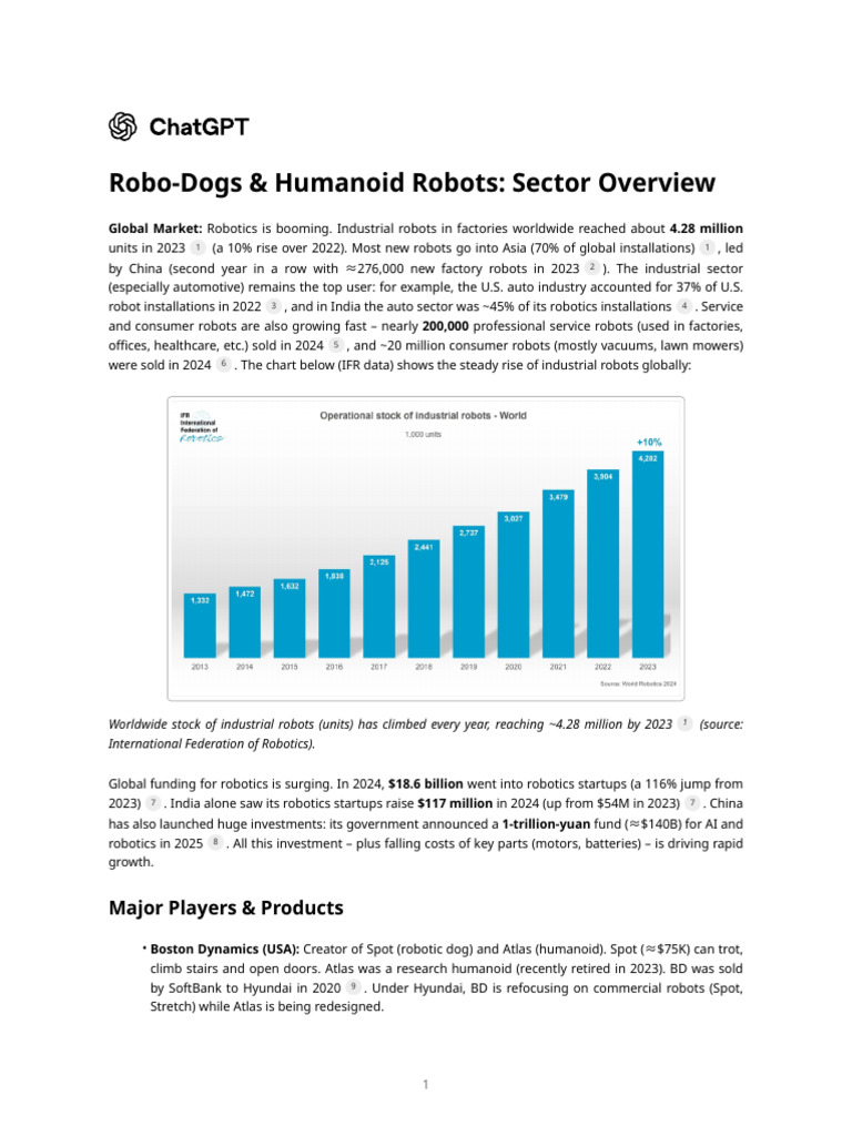 Robo-Dogs & Humanoid Robots - Sector Overview | PDF | Robotics | Robot