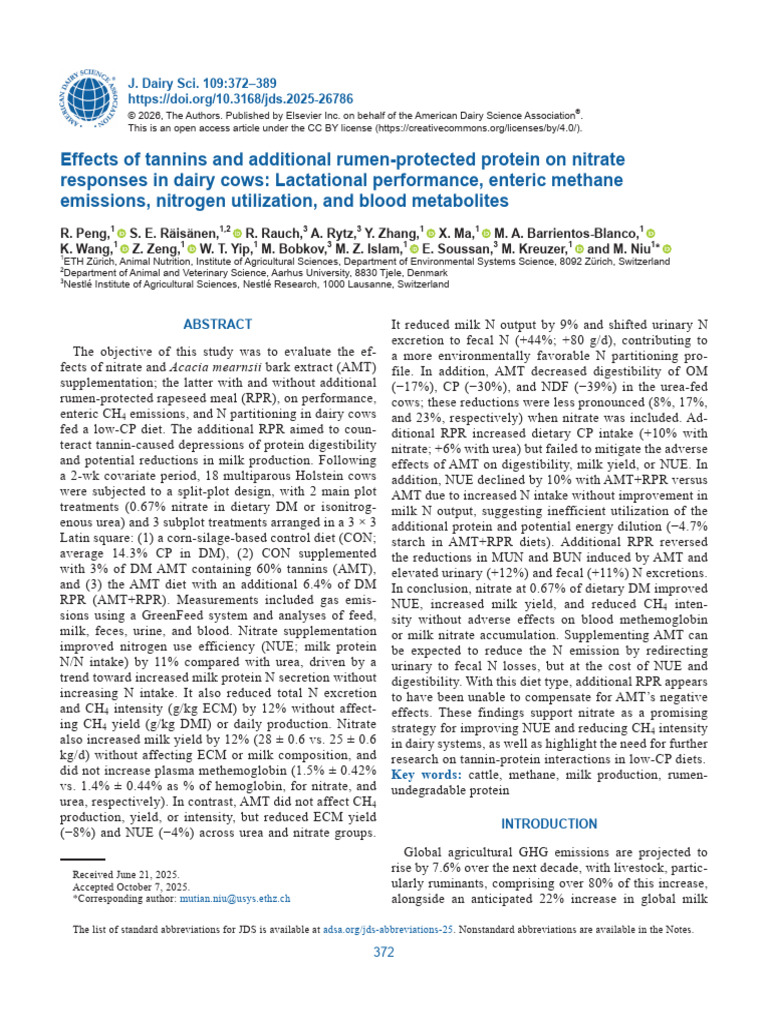 Effects of Tannins and Additional Rumen Protected | PDF | Nitrate | Milk