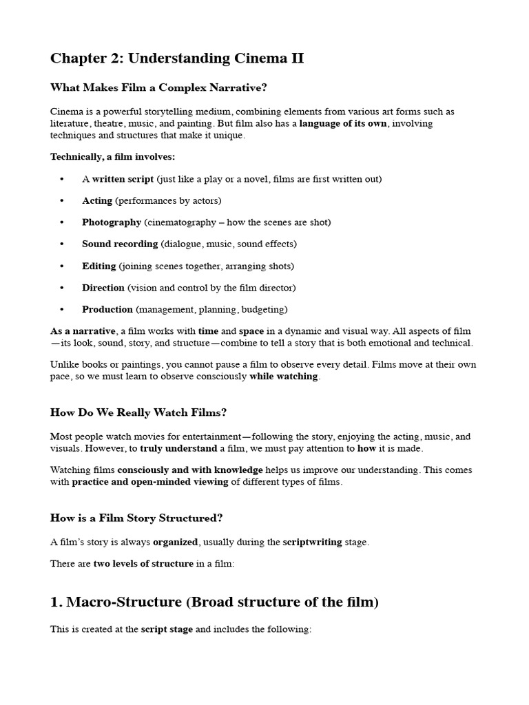 XI Unit - 2 Chapter 2 - Understanding Cinema II | PDF | Camera | Narrative