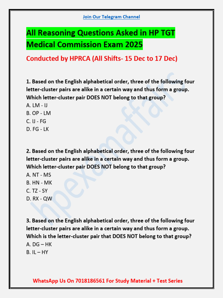 TGT Medical Reasoning - Question | PDF | Consonant | Notation