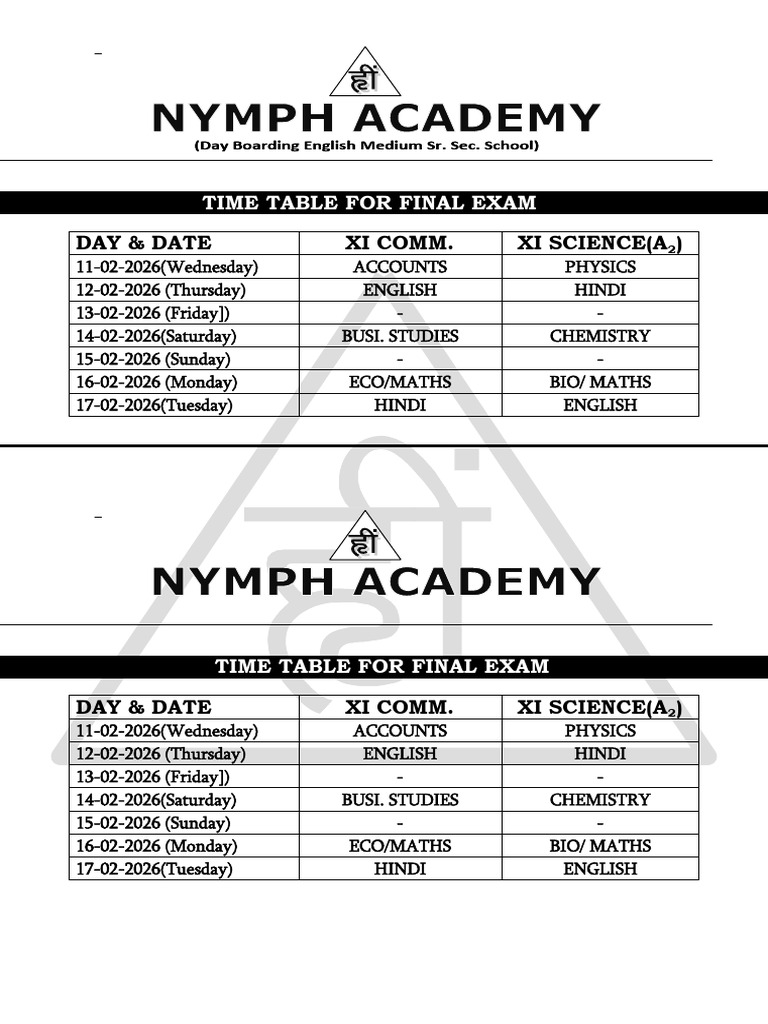 Time Table Final Exam | PDF