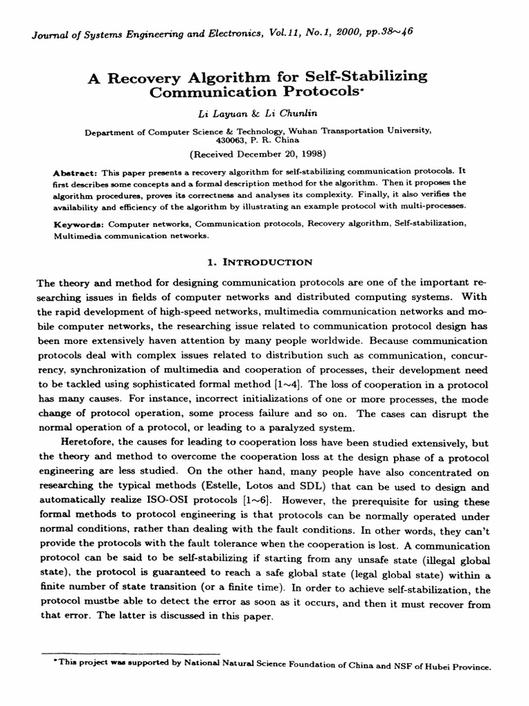 A Recovery Algorithm For Self-Stabilizing Communication Protocols | PDF ...