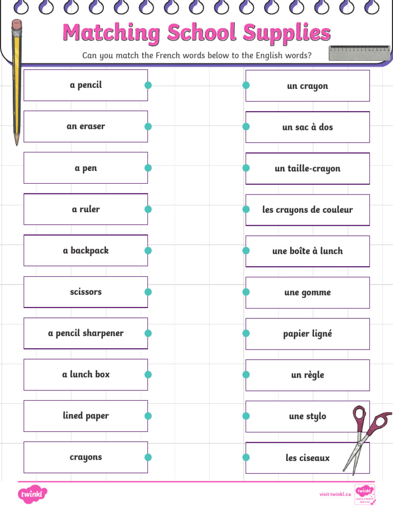 CA Fi 1729848451 School Supplies Matching Worksheet French English Ver ...