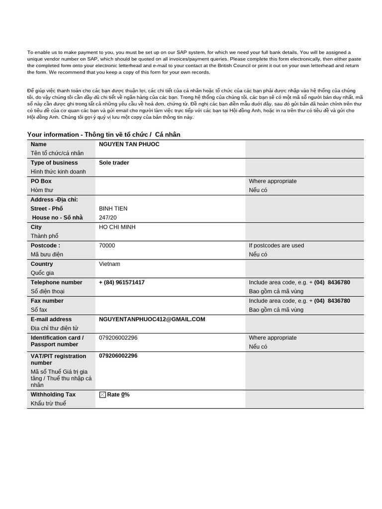 02 - Vendor Detail Form | PDF