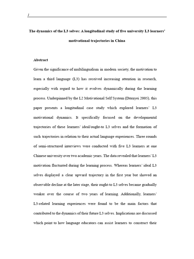The Dynamics of The L3 Selves - A Longitudinal Study of Five University ...