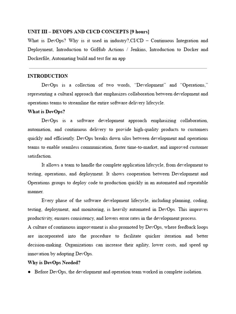 Unit III - Devops and Ci - CD Concepts | PDF | Operating System ...