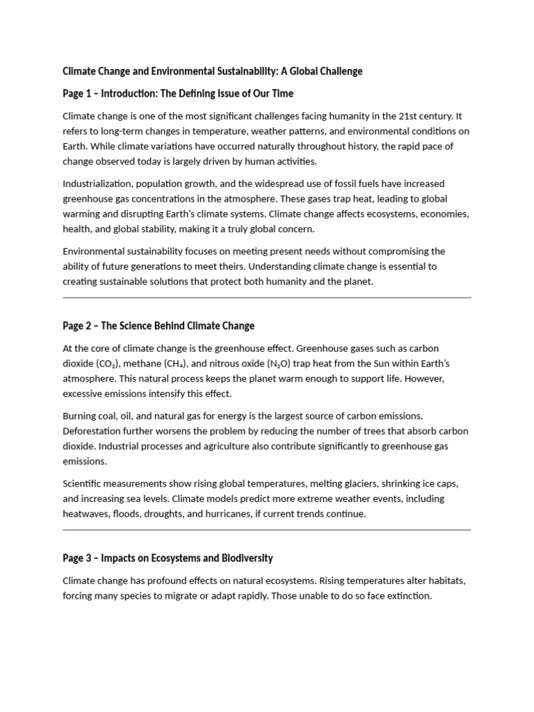Climate Change and Environmental Sustainability | PDF | Climate Change ...