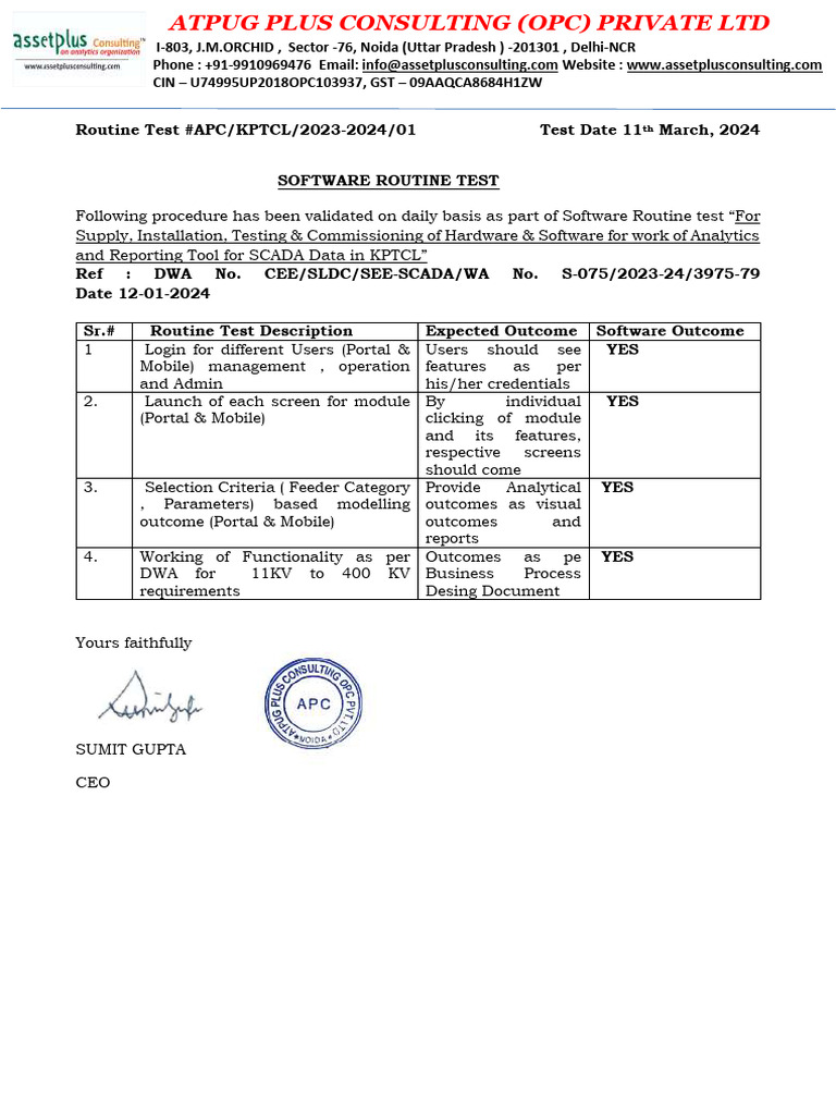 Routine Test Report - Analytics Software - On APC Letter Head | PDF ...