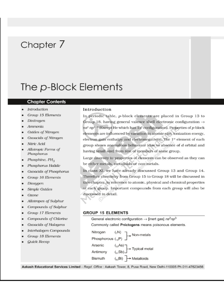 7) P-Block Elements - Aakash | PDF