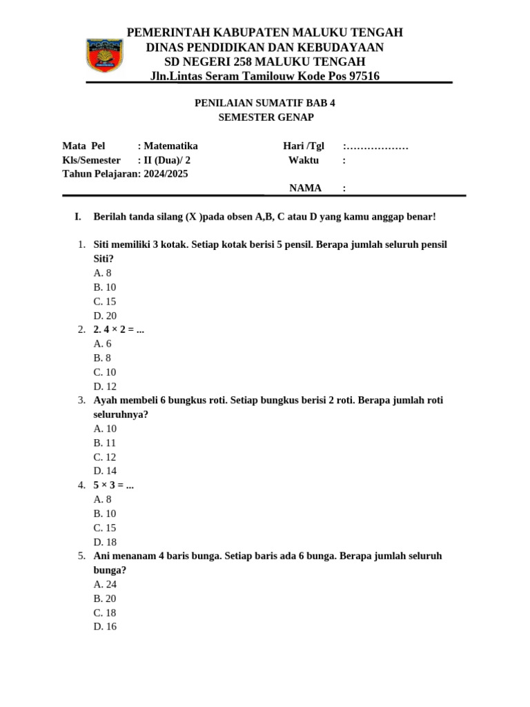 Sumatif Matematika 4 Dan 5 Semester 2 | PDF