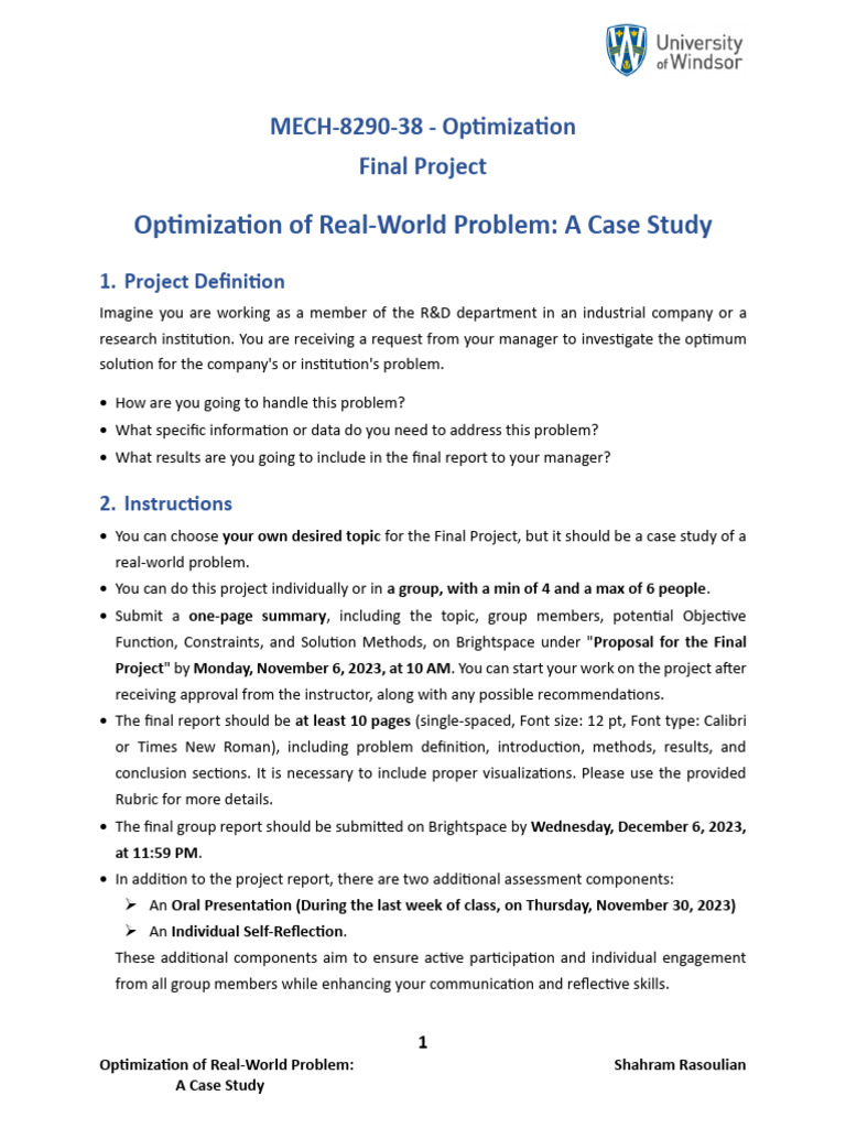 Final Project - Details & Rubric | PDF | Mathematical Optimization ...