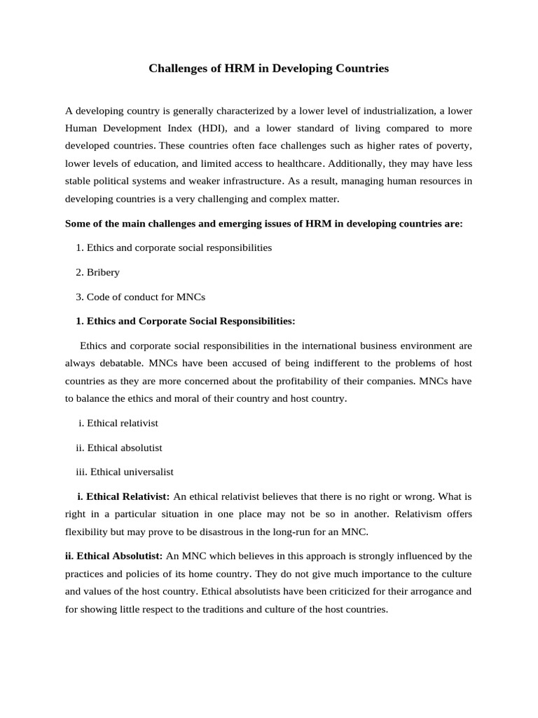 Challenges of HRM in Developing Countries Hridoy | PDF | Employment ...