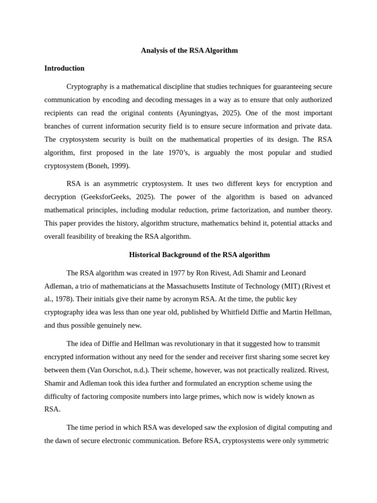 Analysis of The RSA Algorithm | PDF | Key (Cryptography) | Public Key ...