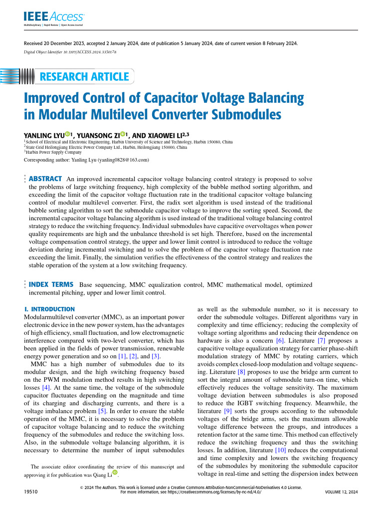Improved Control of Capacitor Voltage Balancing in Modular Multilevel ...