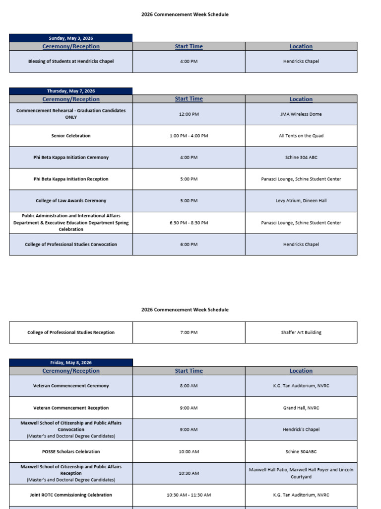 Commencement Weekend Schedule | PDF | Higher Education | Architectural ...