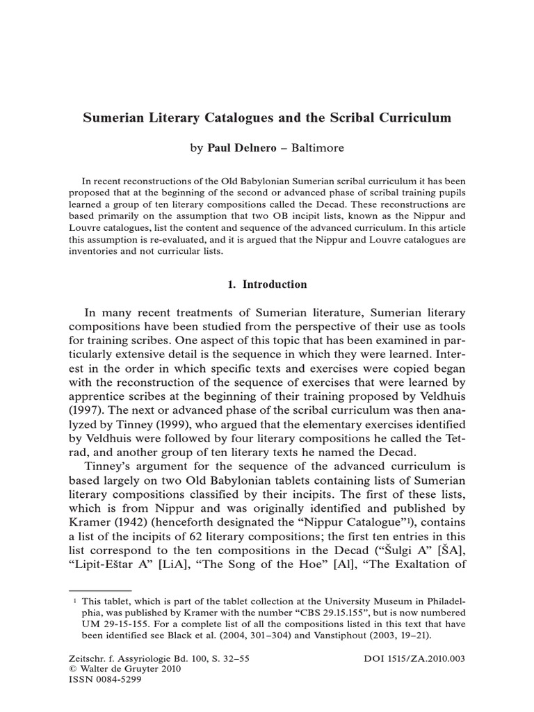 Sumerian Literary Catalogues and The SCR | PDF | Sumer | Mesopotamian ...