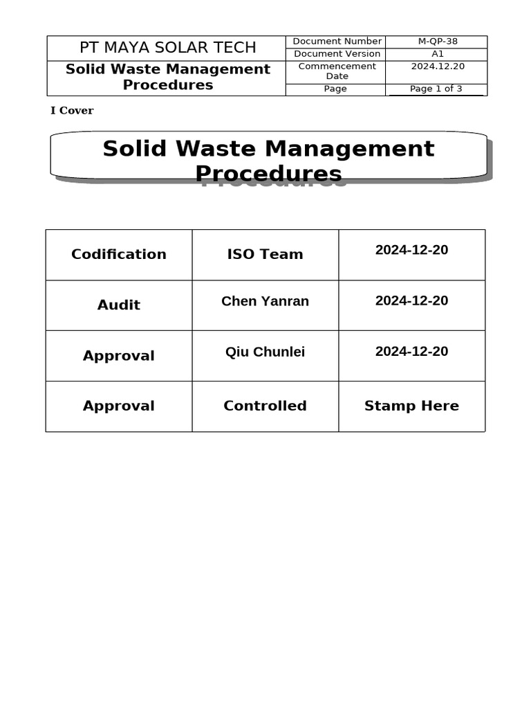 M-QP-38 Solid Waste Management Procedures A0 | PDF | Waste | Municipal ...