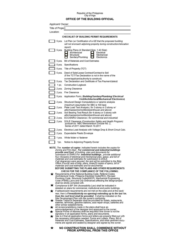 Building Permit Requirements Checklist | PDF | Ibm Pc Compatibles