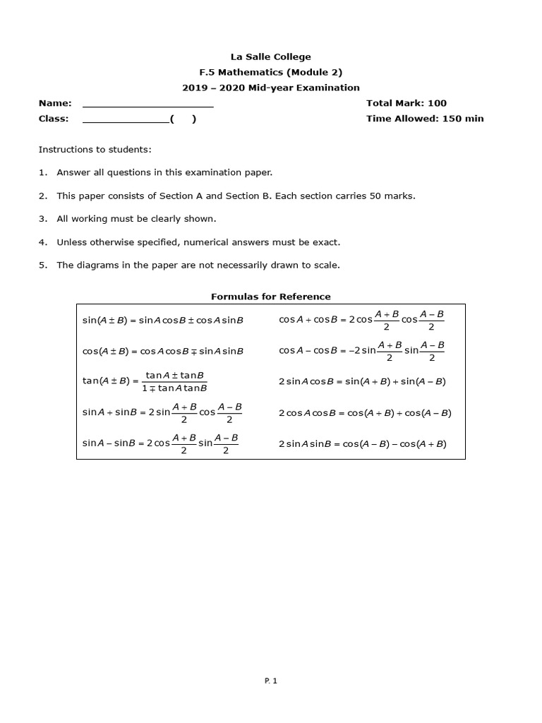 F.5 LSC Math ME 19-20 (M2) - Anders Hui.pdf 的副本 | PDF | Mathematical ...