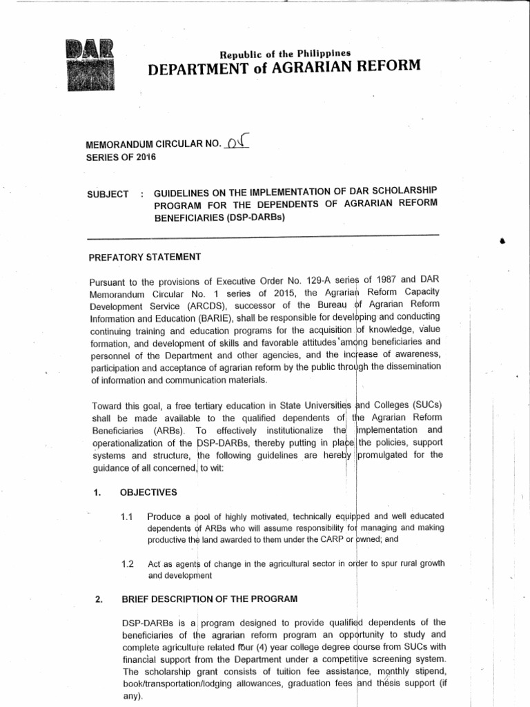 MC 05 Guidelines On The Implementation of Dar Scholarship Program For ...