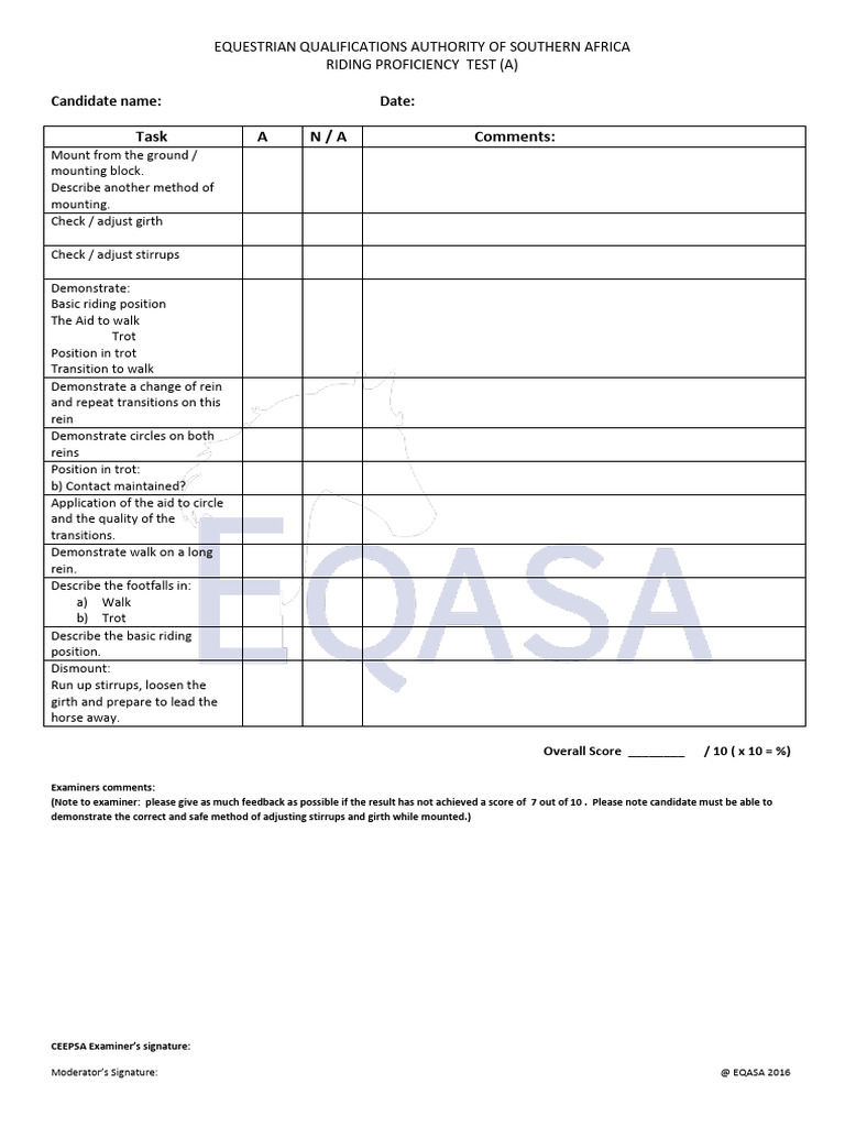 Eqasa Riding Proficiency Test A16 | PDF