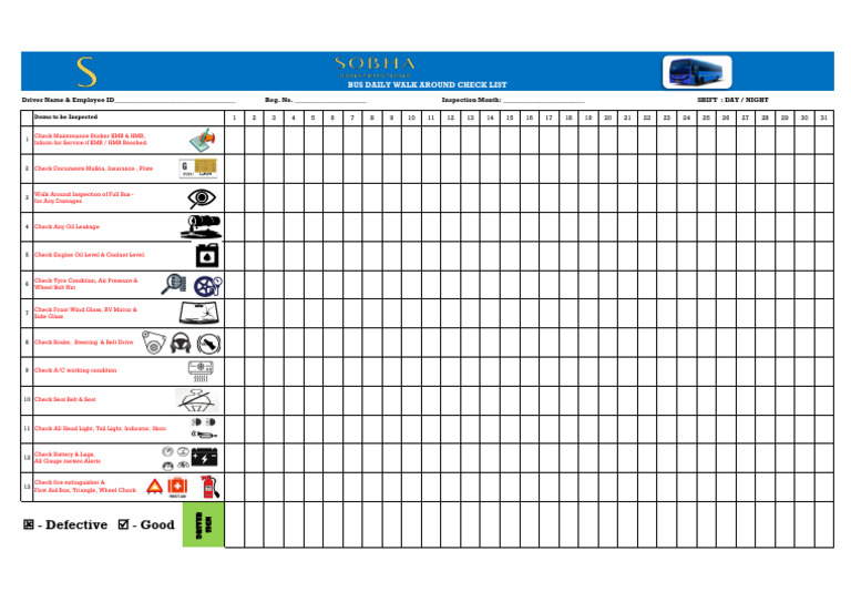 (English) Bus Daily Walk Around Check List | PDF